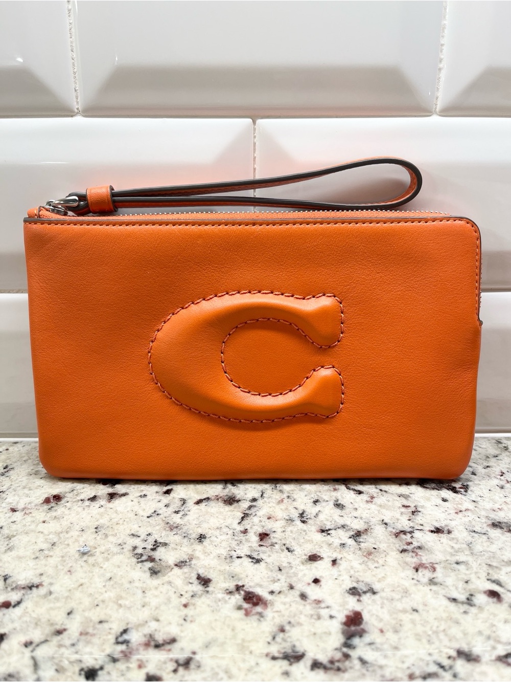Coach Large Leather C Embossed Wristlet EUC